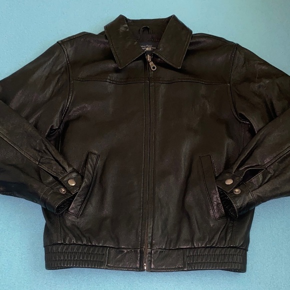 Cherokee Jackets & Blazers - CHEROKEE leather zip up long sleeve 2 pockets  derby jacket coat black size M